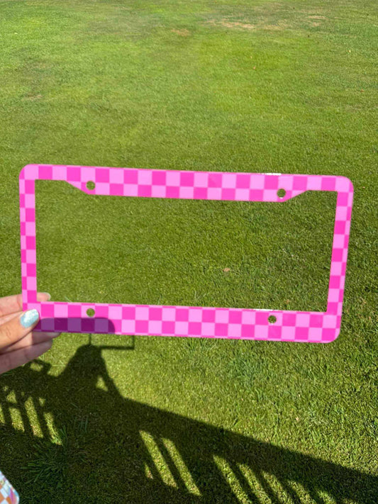 Pink Checker-License Plate Frame