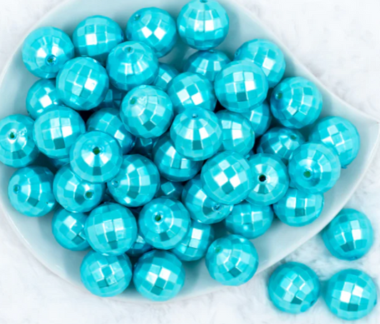 Cyan Blue Fauceted Disco Pearl Bubblegum Beads