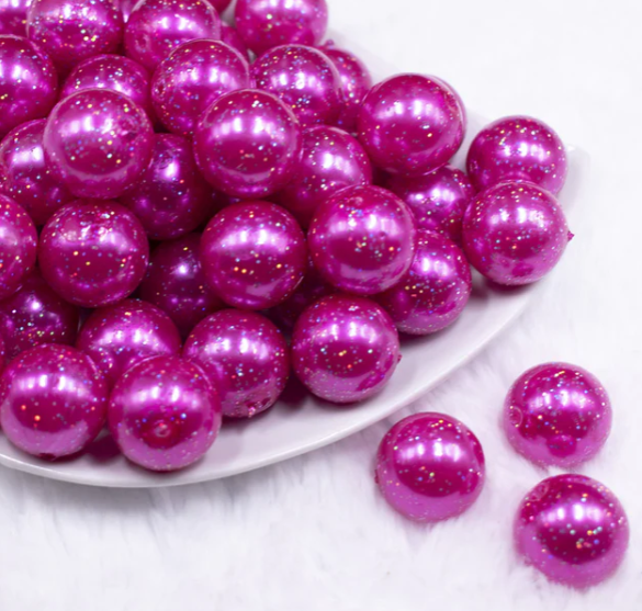 Hot Pink with Glitter Faux Pearl Bubblegum Beads