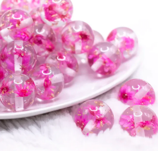 Hot Pink Flaked Flower Bubblegum Beads