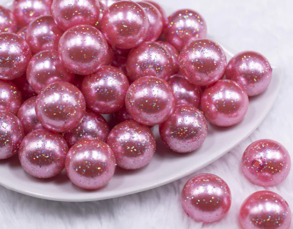 Pink w/ Glitter Faux Pearl Bubblegum Beads