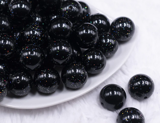 Black w/ Glitter Faux Pearl Bubblegum Beads